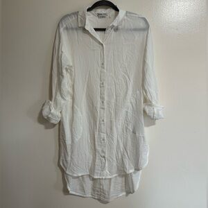 Prana White Button Down Shirt Dress, Tunic, Swim Coverup, Size Medium